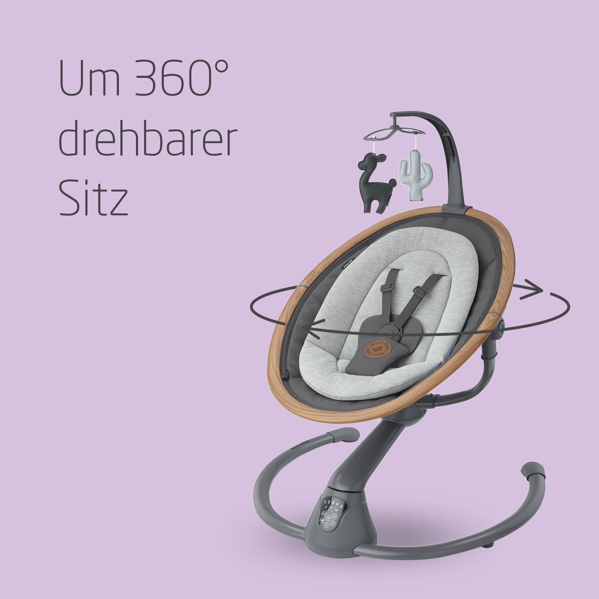 Maxi-Cosi Cassia Babywippe Elektrisch, 0–6 Monate, max. 9 kg, Babyschaukel Elektrisch, 12 Melodien, 360°-Sitzdrehung, automatische Bewegungserkennung, 5 Geschwindigkeiten, Essential Graphite 4