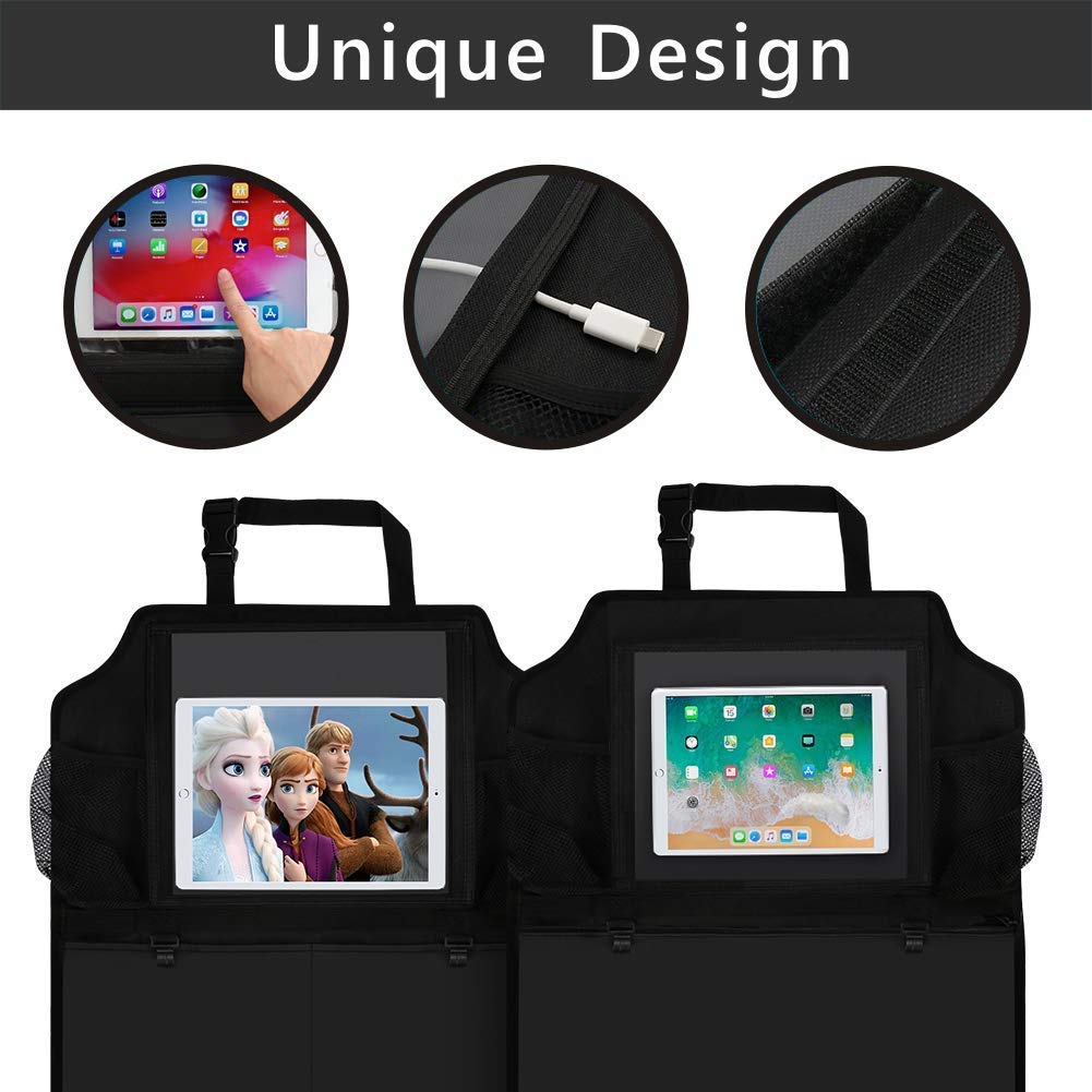Flysea Car Backseat Organizer, Kick Mats Car Seat Protector, Kids Backseat Organizer Garbage Can with Touch Screen Tablet Holder and Storage Pockets for Toys Book Bottle Drinks Toddlers Baby, 2 Pack