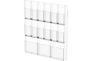 Acrylic Brochure Holder Wall Mount – 3 Magazine Racks & 12 Trifold Pamphlet Holders, Clear Literature Organizer for Office, H
