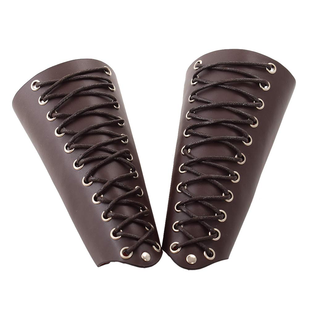 BLESSUME Steampunk Renaissance Wide Cuff Bracelet Knights Templar Lace Up Wristband (Brown2)(Size: One size)