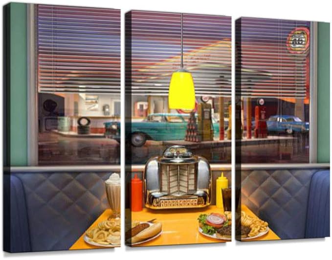 Amazon.com: Retro Diner Interior 3 Pieces Print On Canvas Wall Artwork