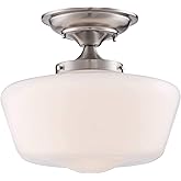 Regency Hill Floating Rustic Farmhouse Ceiling Light Semi Flush-Mount Fixture 12" Wide Brushed Nickel Opal White Glass Shade 