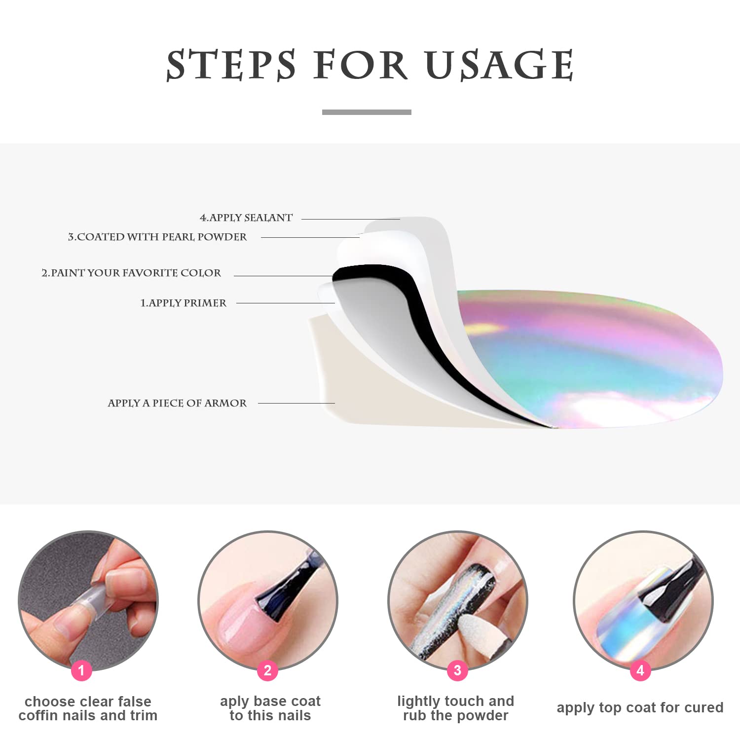 White Pearl Chrome Nail Powder,Mirror Effect Aurora Magic Pearlescent Nail Jewelry Glitter Powder Holographic Pigment, Symphony Mermaid Pearl Neon Ice Aurora Dust Nail Powder,DIY Nail Art Decorations - Image 5