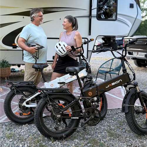 Jasion X-Hunter Electric Bike for Adults,1400W Peak Folding Ebike,20''*4 Fat Tire Foldable Ebike,30MPH 70+Miles 48V 13AH Removable Battery,Full Suspension System Design,7-Speed Bicycles