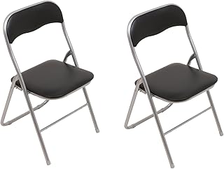 HAEST Set: 2X Klappstühle mit Metallrahmen und Kunstlederbezug, Silber-schwarz
