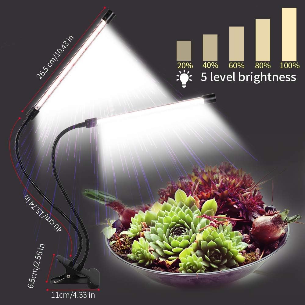 Grow Light, GHodec Sunlight White 50W 84 LEDs Dual Head Clip Plant Lights for Indoor Plants, 4/8/12H Timer & 5 Dimmable Levels : Garden & Outdoor