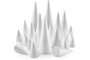 Yalumo 26 Pack Foam Cones for Crafts, 5 Size White Polystyrene Foam Tree Cones 8, 6, 4.3, 3, 2.4 Inch Tall for DIY Art Projects, Christmas Trees, Gnomes, Holiday Decorations, Wedding, Crafts Supplies