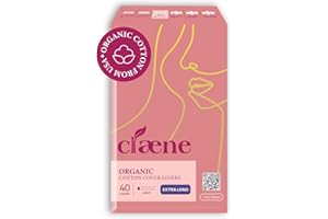 Claene Organic Cotton Panty Liners, Unscented, Thin, Cruelty-Free, Daily, Breathable Organic Panty Liners for Women, Light Incontinence, Vegan, Menstrual Pads for Women (Super Long, 40 Count)