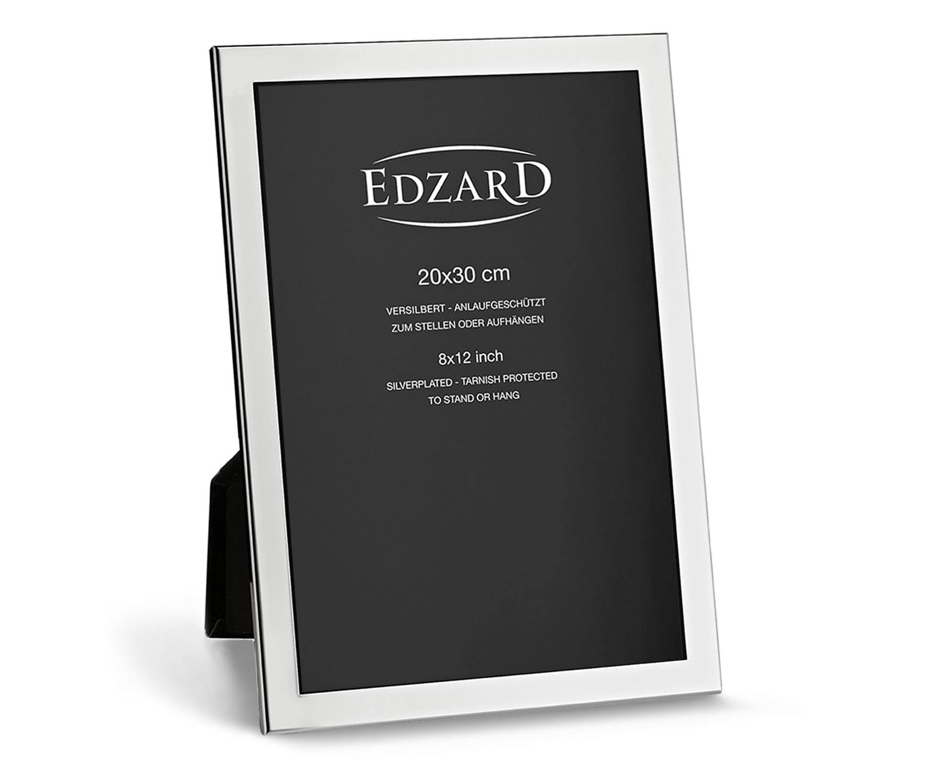 Edzard Silver Plated Photo Frame 8"x12" (20x30 cm) Prato, Non-Tarnishing, High Gloss Finish, Real Glass Front & Premium Velvet Back, Portrait or Landscape Display - Elegant Wedding Gift