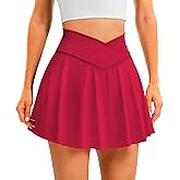DLOODA Womens Tennis Skirt with Pockets Shorts Crossover High Waisted Athletic Skorts Skirts for Golf Running Workout