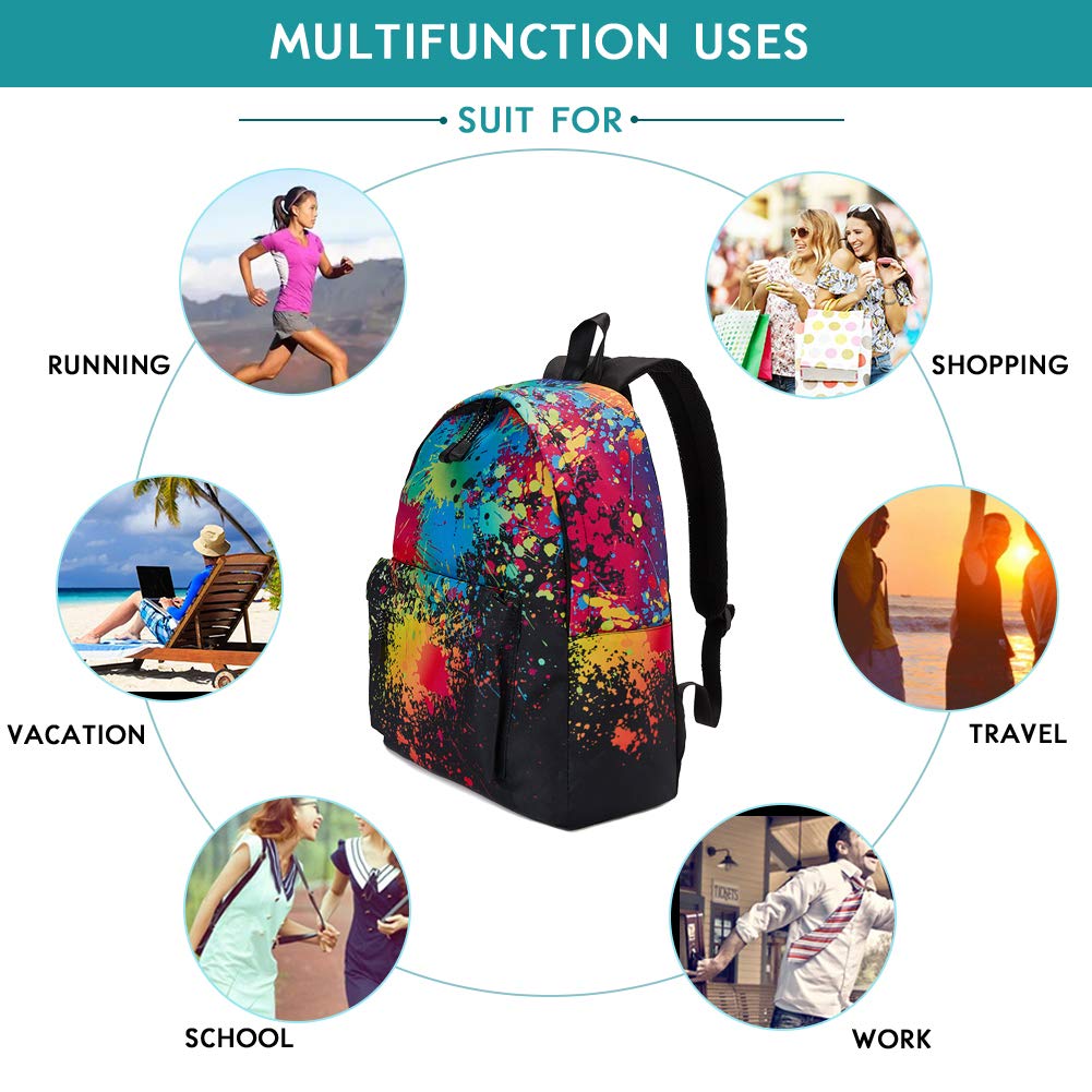 TUONROAD Teenage School Backpack 3D Printed Tiedye School Backpack Multi Pocket Printing Collection Backpack