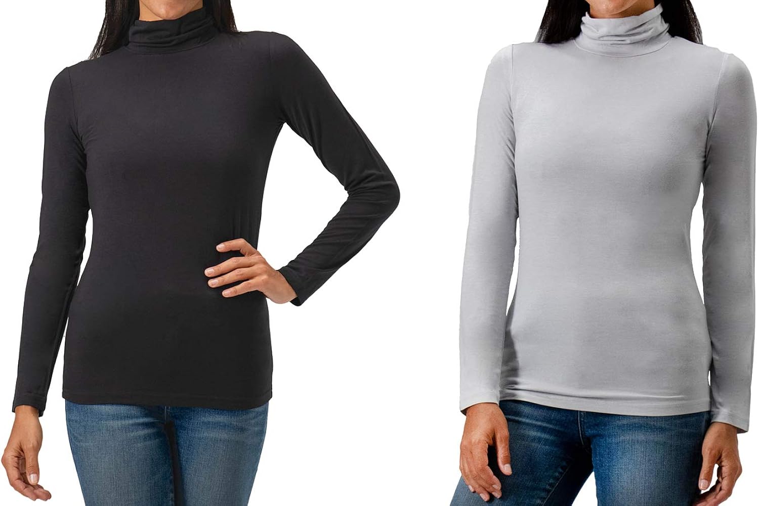 DEVOPS Womens 2-Pack Long Sleeve Mock Turtleneck Stretch Fitted Shirts at  Women’s Clothing store