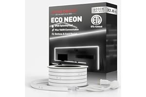 Shine Decor LED Rope Lights AC 120V, Connectable & Cuttable Dotless 120LEDs/M Eco Neon Strip Lighting, ETL IP65 Waterproof & Weather-Resistant for Home Commercial, 8x16mm, 6000K Cool White, 32.8FT