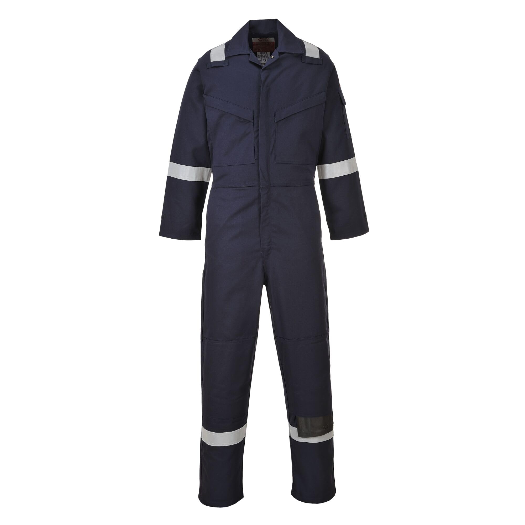 Portwest FR50 Men's Bizflame Work FR Coverall Flame Resistant Hi Vis Anti-Static Arc Proof Safety Overalls Reflective Knee Pad Pockets CE Certified Offshore Workwear, Navy, S