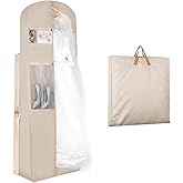 Zilink 72" Wedding Dress Garment Bag Dress Bags for Gowns Bridal Garment Bag for Long Dresses with 12”Gusseted and Accessory Pockets for Wedding Dress, Puffy Gowns [Upgraded Version], Beige