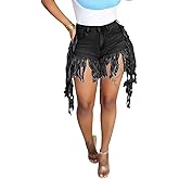SIAEAMRG Jean Shorts for Women Juniors, Summer High Waisted Stretchy Frayed Raw Hem Tassels Denim Shorts
