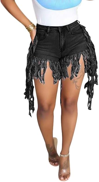 Zaxicht Denim Shorts For Women High Waisted Frayed Raw Hemline Tassels Juniors Jeans At Amazon Women S Clothing Store