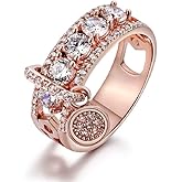 MAIHAO 18k Rose Gold Rhinestone Disc Ring Crystal Birthstone Ring Vintage Womens CZ Cubic Zirconia Cocktail Ring Engagement Wedding Band Ring for Women Size 6-10 (US Code 8)