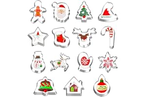Hibery 15 Pcs Christmas Cookie Cutters, Holiday Cookie Cutters Including Snowman, Gingerbread, Christmas Tree, Snowflake Gingerbread Cookie Cutters Christmas Shapes and More