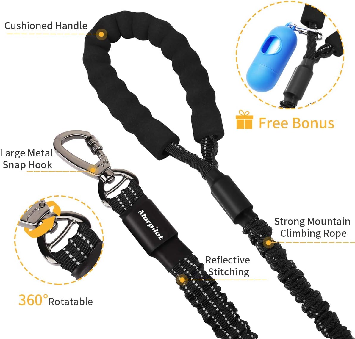 Morpilot Bungee Dog Lead, Strong Shock Absorbing Stretchy Nylon Dog Rope, Anti Pull Training Lead for Medium & Large Dogs - Image 3