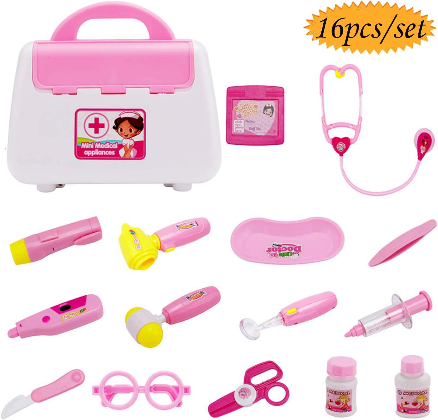 bluesees Doctors kit for kids,16pcs/set Doctors set for children Pretend Medical Kit with Electronic Stethoscope and Coat, School Classroom and Doctor Roleplay Costume Dress-Up.