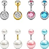 MODRSA Belly Button Ring Surgical Steel Belly Rings for Women Hypoallergenic Belly Button Rings Clicker Belly Button Ring Belly Piercing Silver Rose Gold Pink Black Navel Rings for Women