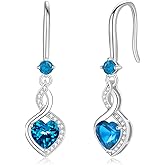 FANCIME Heart Infinity Dangle Drop Earrings 925 Sterling Silver Heart Gemstone Birthstone Earring