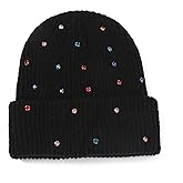 Julpsk Luxury Shiny Rhinestone Beanie Winter Daily Cuffed Ribbed Knit Hat for Women Men