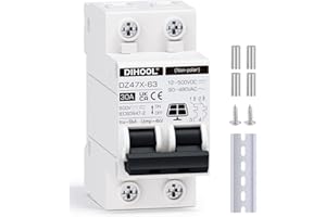 DIHOOL Solar Disconnect Switch, 30 Amp 2 Pole, DIN Rail Mount, Non Polarized, 12V 24V 48V 400V, AC/DC Circuit Breaker, RV Battery Isolator, PV Array MCB, Thermal Magnetic Trip