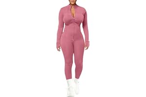 UOUA Womens Workout Set Two Piece Outfits Bodycon Long Sleeve Zipper Jacket & Leggings for Gym Tracksuit