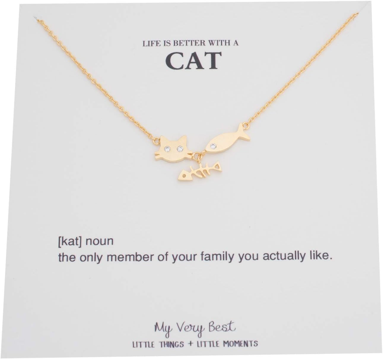 My Very Best Cute Cat Fish Bone Pendant Necklace