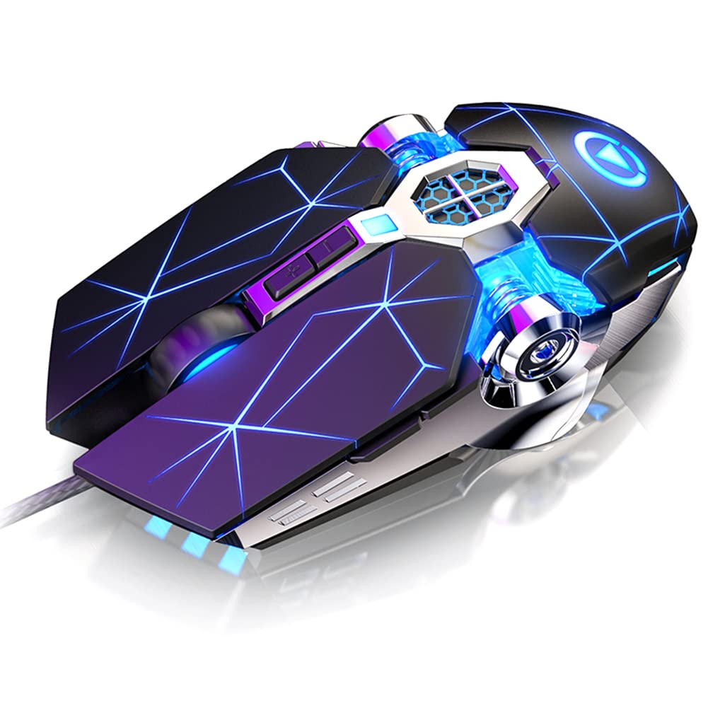 EastyGold Gaming Mouse Wired Game Mice USB Silent Optical Mouse 3200DPI RGB Colorful Gradient Backlit 7 Buttons for Desktop Laptop Computer Gamer PC Windows Mac