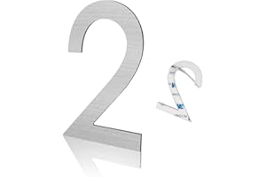 LUIETY 3 Inch Modern House Numbers, Brushed Silver Mailbox Number,Stainless Steel Material,Self-Adhesive Number Door Numbers for Apartments Office (2)
