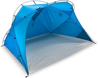 outdoorer große Strandmuschel Santorin Alu Air - XXL Strandzelt mit UV 80 Sonnenschutz, Windschutz am Strand, kleines Packmaß für Reisen, leichtes Sonnenzelt mit Alugestänge