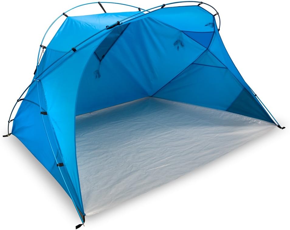 outdoorer große Strandmuschel Santorin Alu Air - XXL Strandzelt mit UV 80 Sonnenschutz, Windschutz am Strand, kleines Packmaß für Reisen, leichtes Sonnenzelt mit Alugestänge
