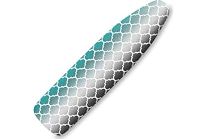 CLIDULI Extra Thick Ironing Board Cover and Pad, Retro Teal Moroccan Geometric 15x54 Ironing Board Cover, Resist Scorching and Staining,Elastic Edges,Modern Abstract Art