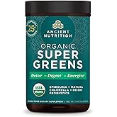 Ancient Nutrition Super Greens Powder, Organic Superfood Powder with Probiotics Made with Spirulina, Chlorella, Matcha, and Digestive Enzymes, 25 Servings, 7.05oz