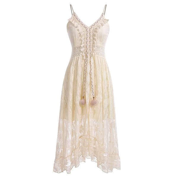 ABOCIW BOHO MAXI DRESS FOR WOMEN, WOMEN’S CASUAL SUMMER LACE UP TASSEL CUTOUT BOHO DRESS V NECK SLEEVELESS HIGH WAIST LONG BEACH DRESSES FLOWY MAXI DRESS FOR WOMEN BEACH VACATION APRICOT02 M
