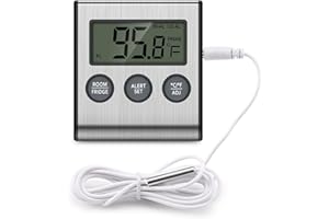 KeeKit Refrigerator Thermometer, Freezer Thermometer with External Probe, Digital Fridge Thermometer with Alarm Setting, LCD 