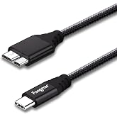 Fasgear USB C to Micro B 3.0 Cable, 1ft, Black | Nylon Braided, Metal Connector, Fast Charging Syncing, Compatible with to-Shiba Canvio,Westgate,Seagate,Galaxy S5 Note 3
