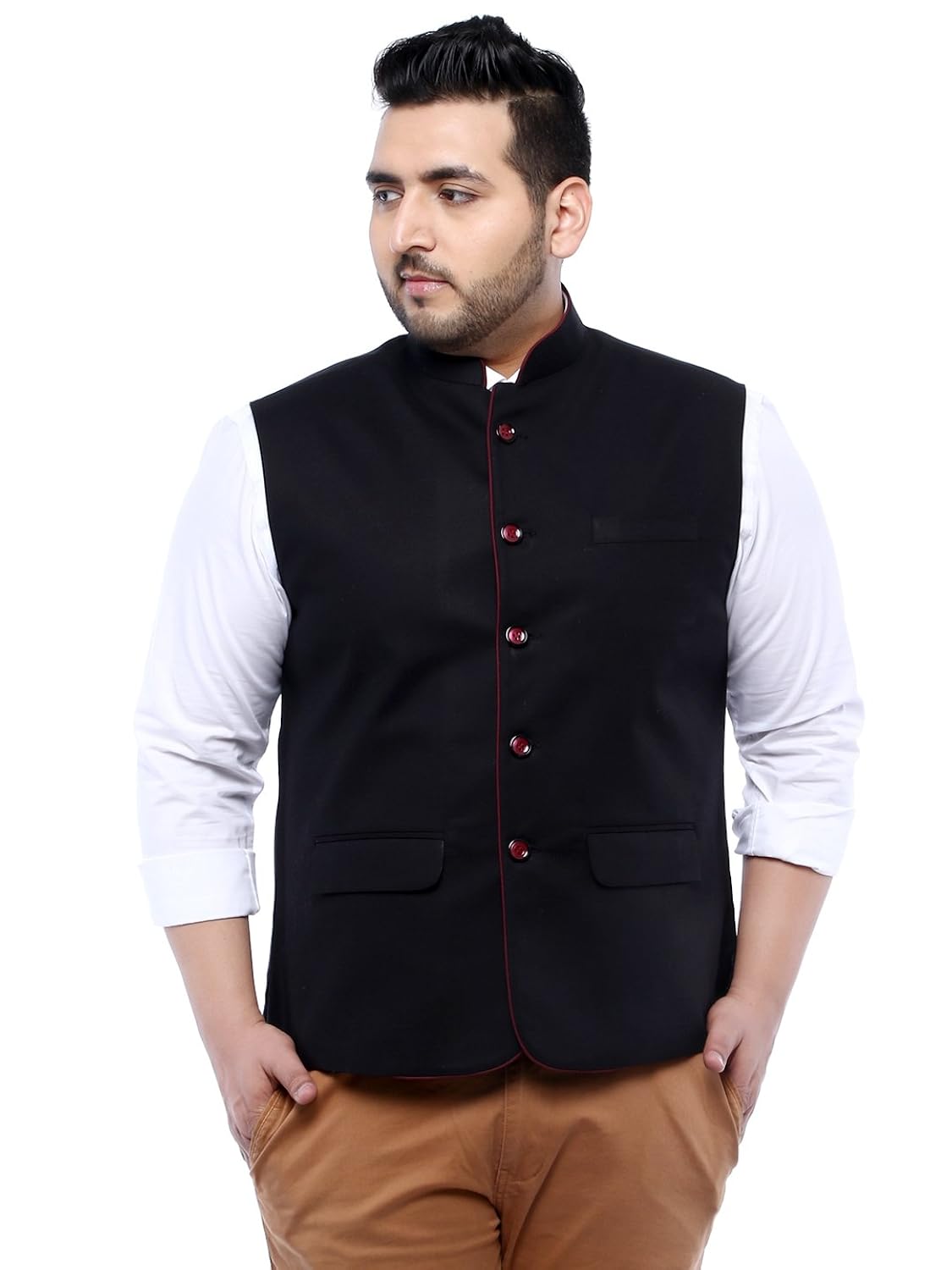 john pride black sleeveless nehru jacket(3xl-7xl)