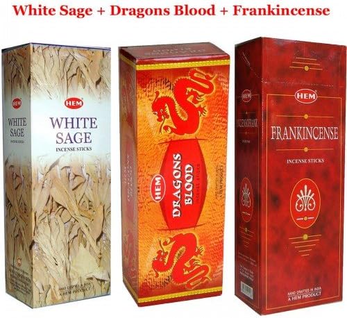 Bulk 360 Sticks HEM WHITE SAGE, FRANKINCENSE, DRAGONS BLOOD Incense, 3 Boxes - (360 sticks bulk per order)
