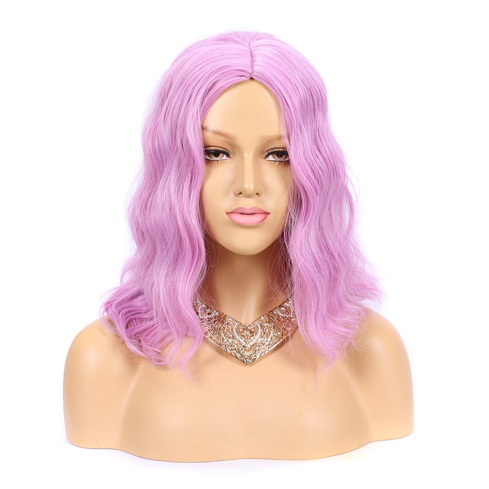Mellow Hair Curly Wavy Pink Wig Halloween Cosplay Wig Synthetic Wig for Women(Deep Pink)