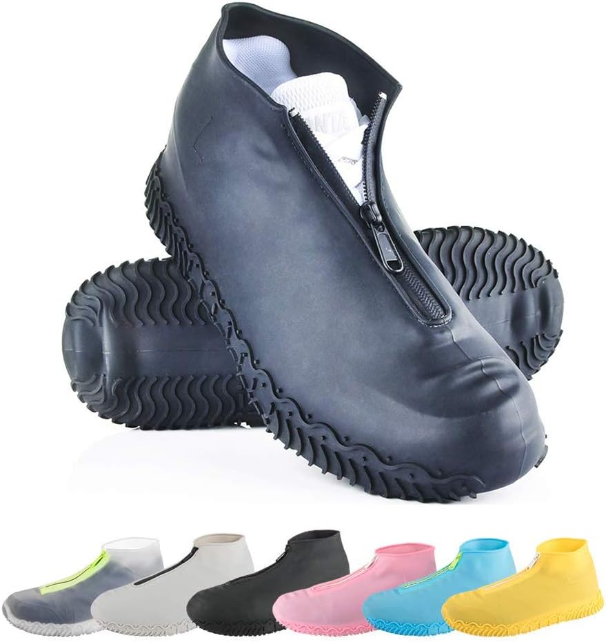 Fantasyqi Silicone Waterproof Shoe Cover,Reusable No-Slip Rain Snow Boot Overshoes with Waterproof Zipper for Cycling,Camping,Fishing,Garden,Outdoor