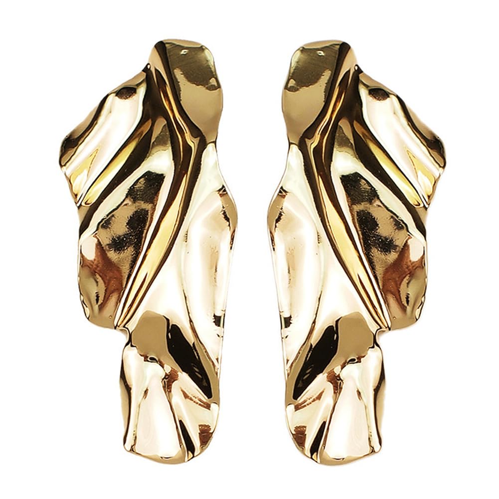 Photo 1 of Statement Geometric Metal Earrings - Large, Irregular, Minimalist, Hypoallergenic Leaf Earrings - Trendy Jewelry Gifts (Gold)