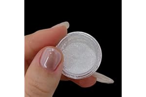 GZMAYUEN 2Pcs White Chrome Nail Powder, Pearl Nail Chrome Powder Magic Clear Mirror Effect Nail Glitter White Shimmer Pigment Dust for Nails Art Design