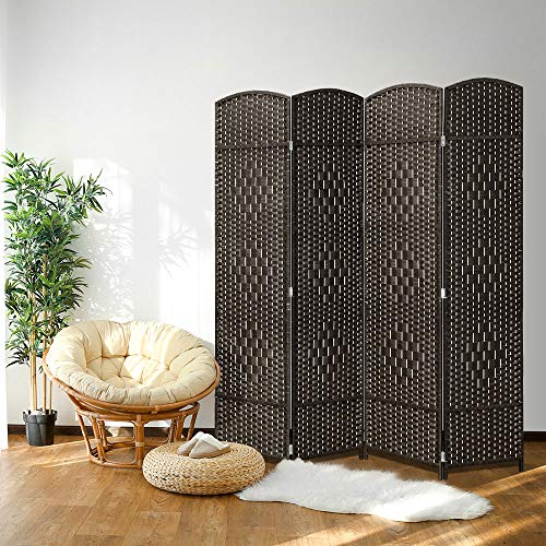 Jostyle Room Divider Screen with Hand-Woven Design,Diamond Pattern for 4-Panel Folding Privacy Screens to Decorate Home or Office (Mocha) - Thumbnail 5
