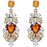 Colorful Rhinestone Earrings Vintage Teardrop Crystal Chandelier Earrings Statement Dangle Jewelry for Parties Prom and Wedding
