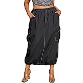 Verdusa Women's Plus Size Cargo Skirt Streetwear Drawstring Waist Long Skirts with Pockets