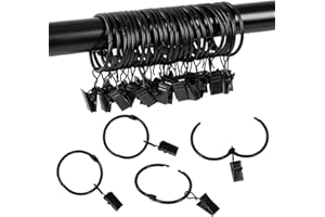 Openable Curtain Rings with Clips,1inch inner diameter,Heavy Duty Rustproof Metal Decorative Vintage Drapery Rings Curtain Clips Rod Hangers Door Curtain and Shower Curtain Rings Black Zocang